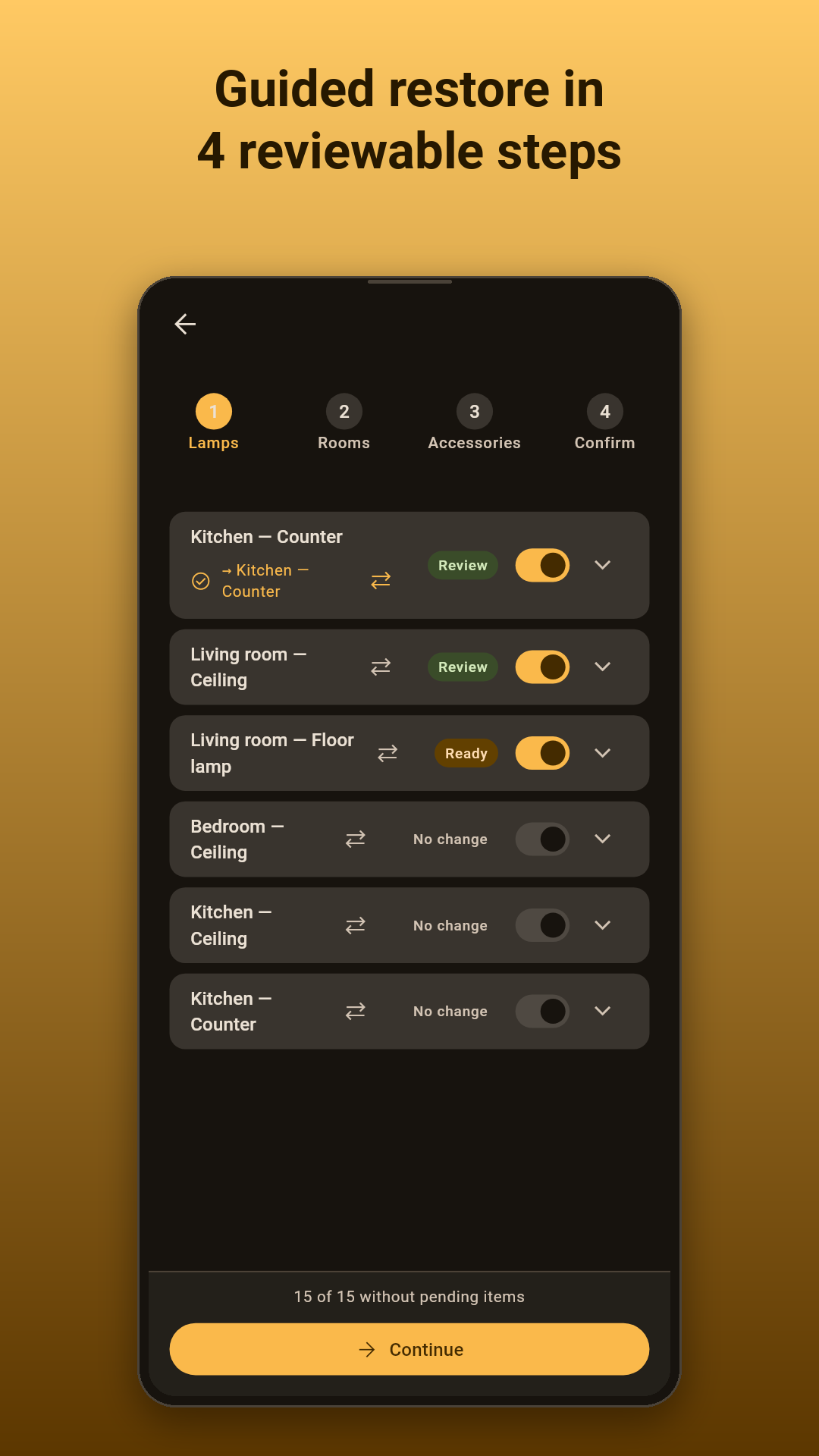 Guided restore in 4 reviewable steps